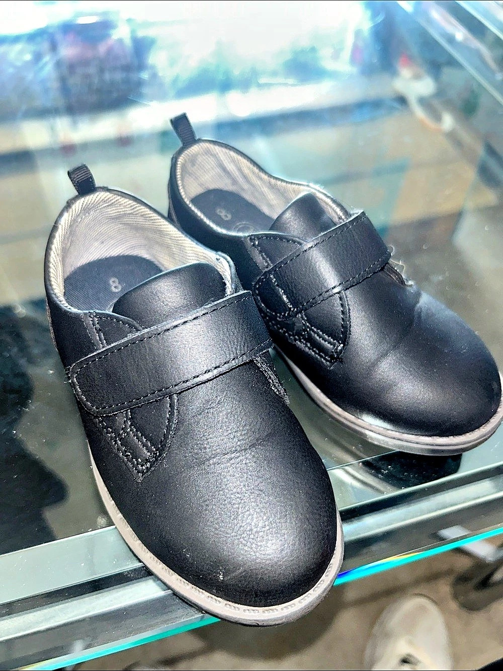 Kids Black Velcro Dress Shoes size 8